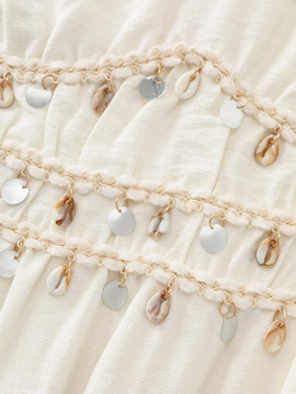 BloomChic Cream V-Neck Maxi Dress with Beaded Waist - Picture 3 of 4
